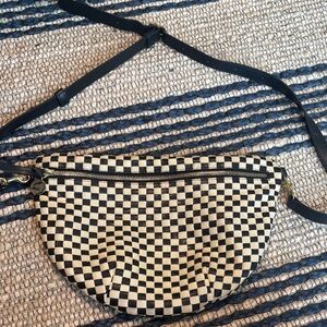 Clare V Black and Cream Checkered Crossbody Bag